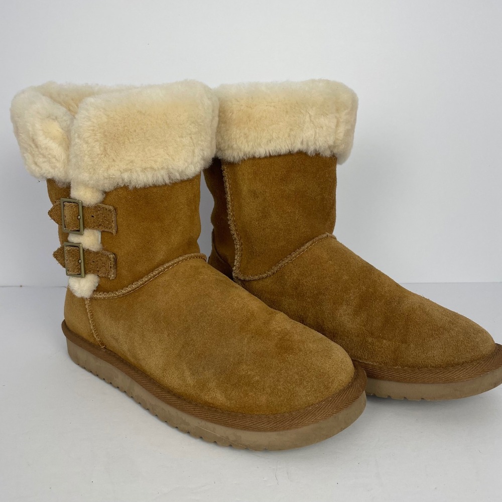 Koolaburra by UGG Victoria Short Chestnut Suede Buckle Boots 1018823 Size 9